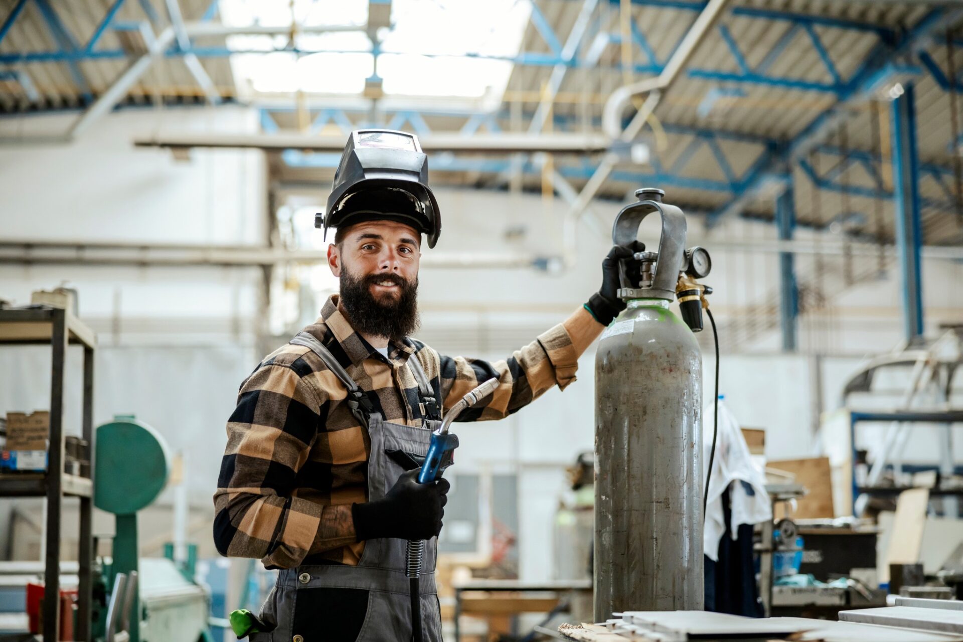 Male student welding