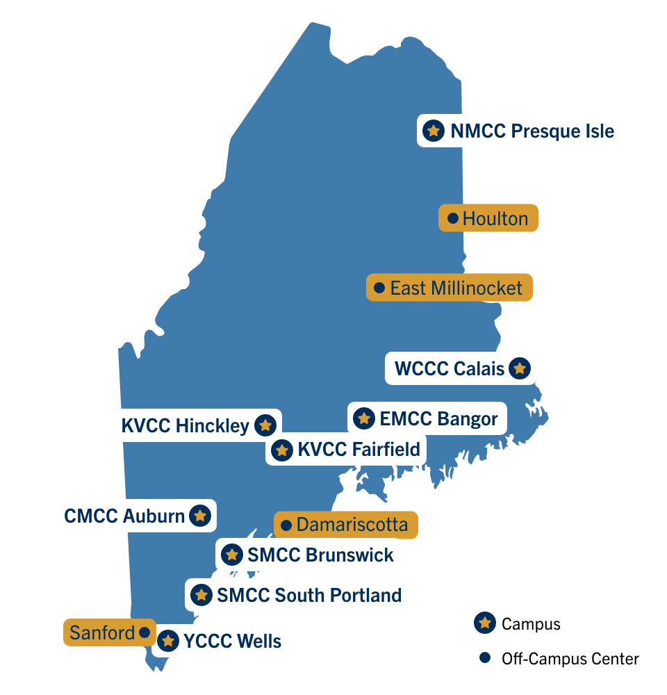 MCCS map showing all Campuses and Off-Campus Centers