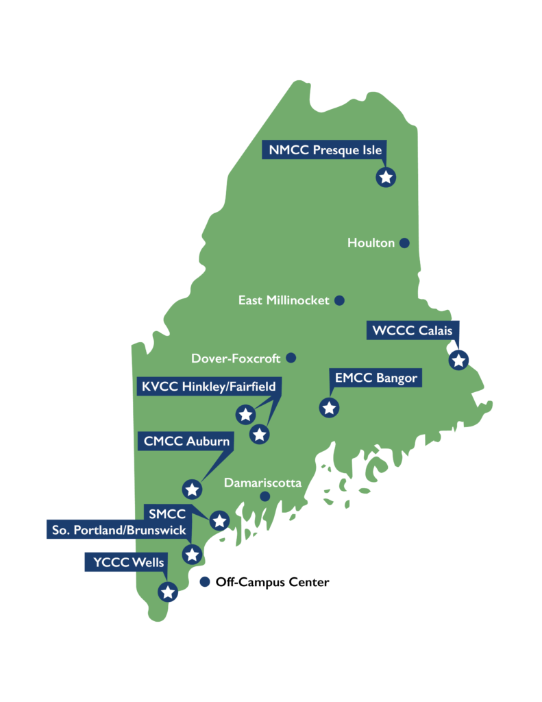 Map of Maine with College Locations